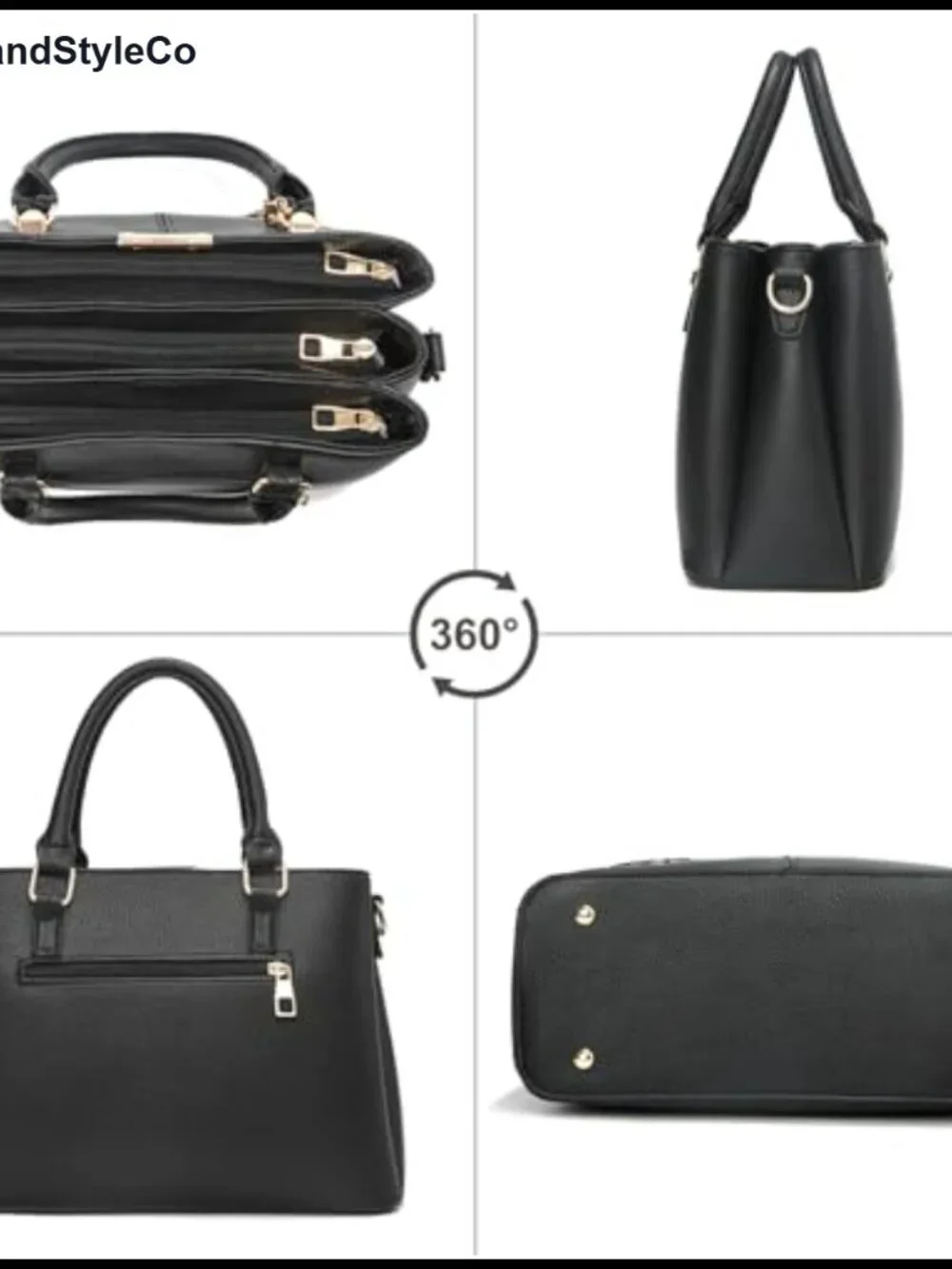 Women's Faux Leather Satchel Purse with 3 Zip Compartments, Adjustable Strap